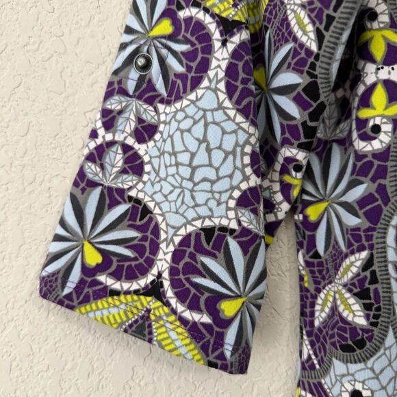 SOYBU Elana Fresco Mosaic Sheath Dress Stretch Roll-Tab Sleeve in Purple - Picture 4 of 10